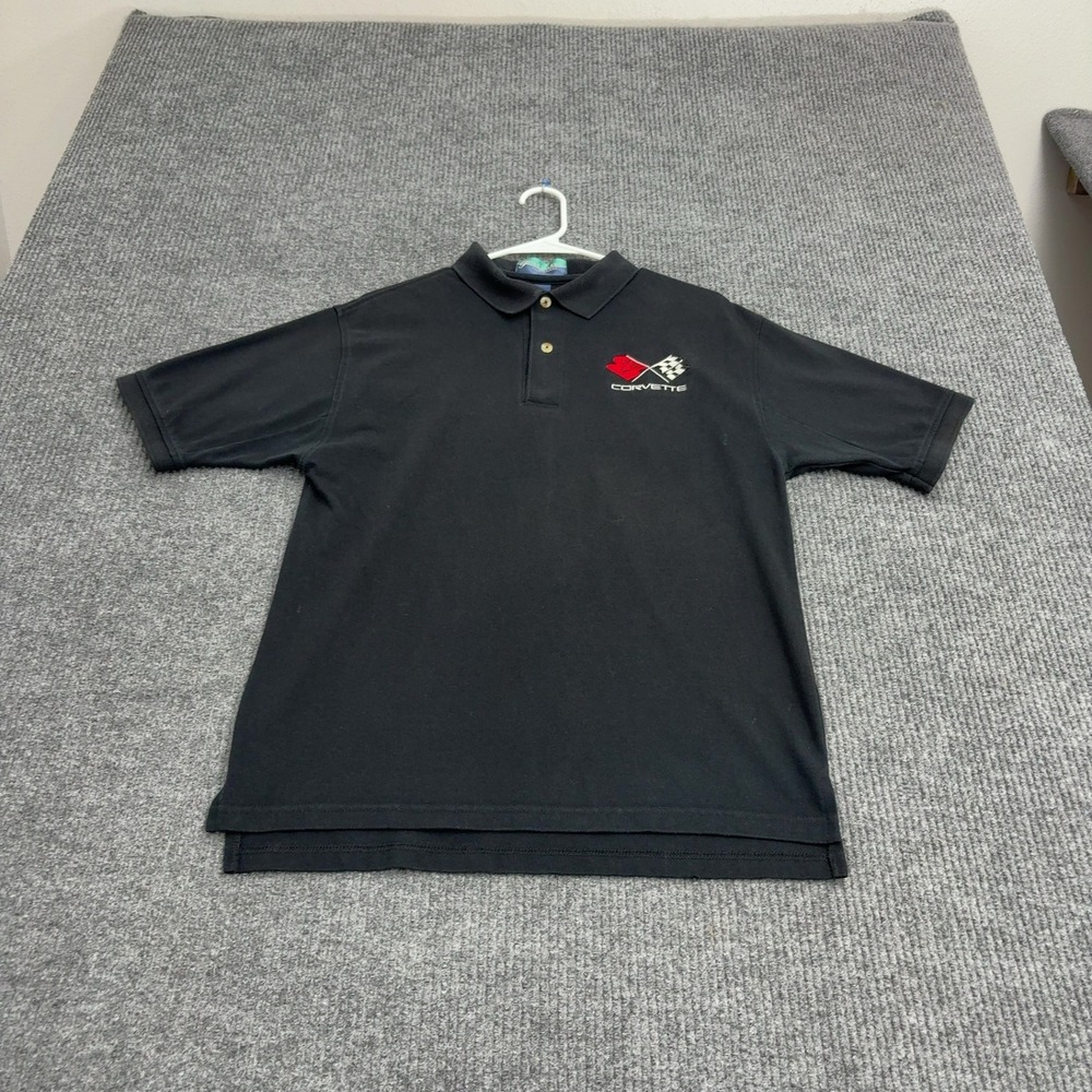 Vintage Corvette Pine Island Polo Shirt Mens M Black Cotton Embroidered Racing